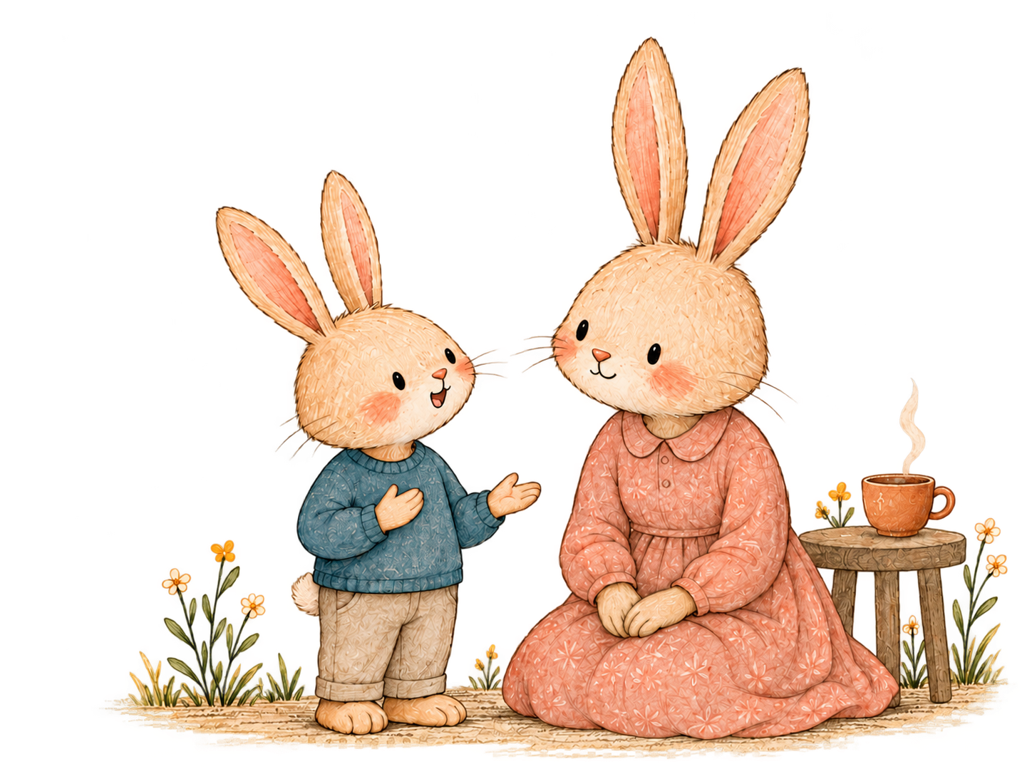 A Rabbit parent listens attentively while a child speaks