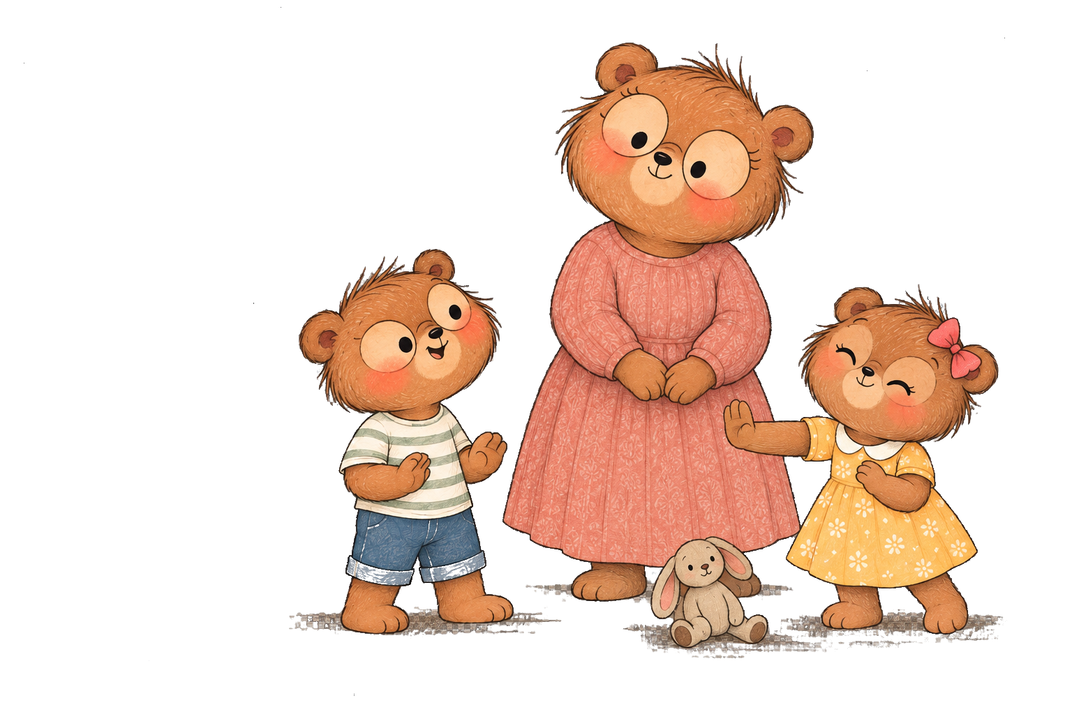 A Bear child signals a boundary while her family pauses and listens