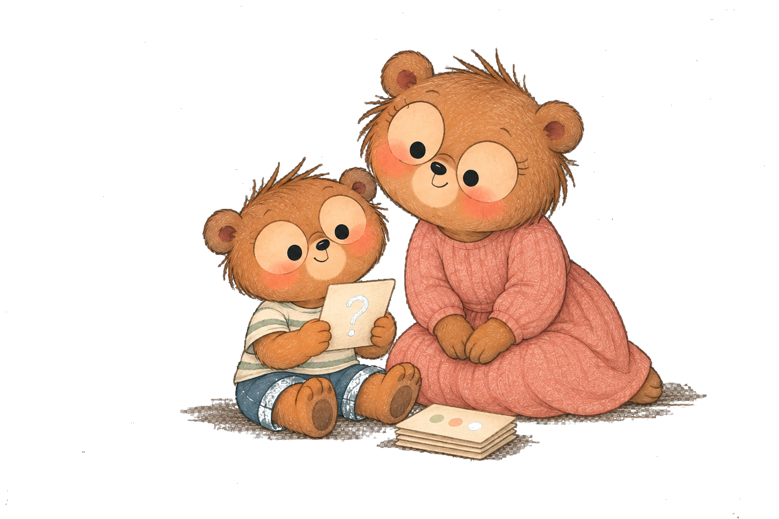 Mama Bear helps Bear Boy consider a small set of question cards