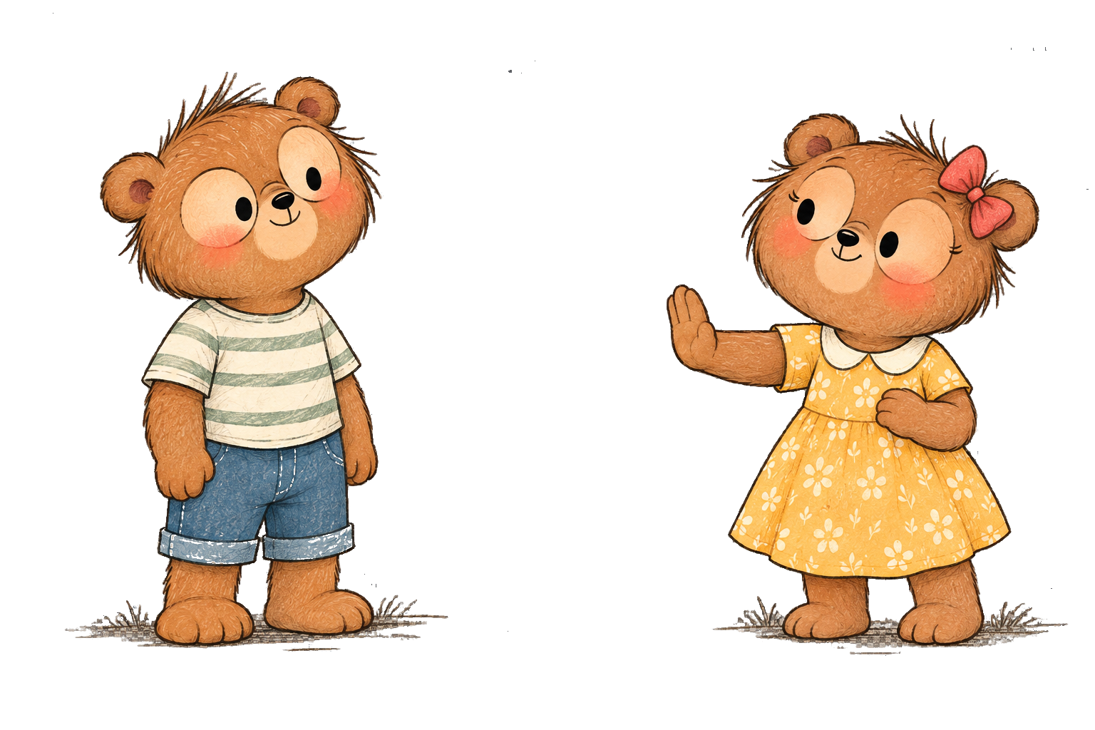 Bear Girl clearly expresses a boundary while Bear Boy pauses and listens