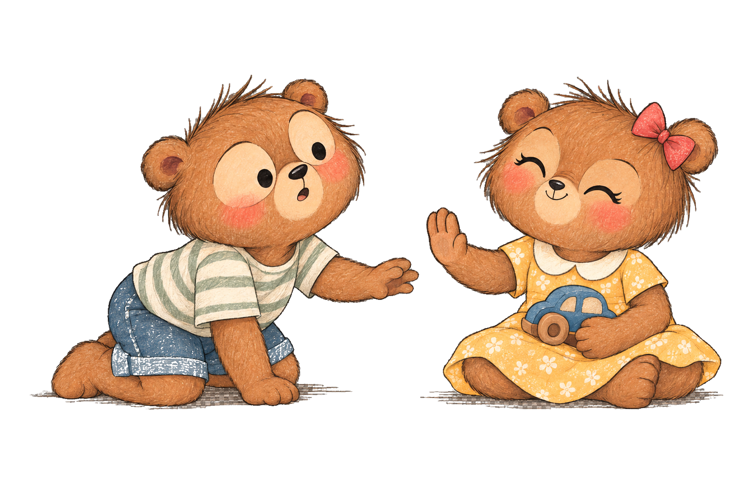A Bear child signals a boundary and another child pauses