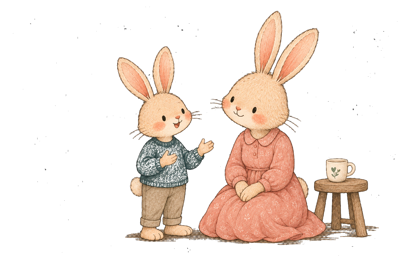 A Rabbit parent listens attentively while a child explains something important